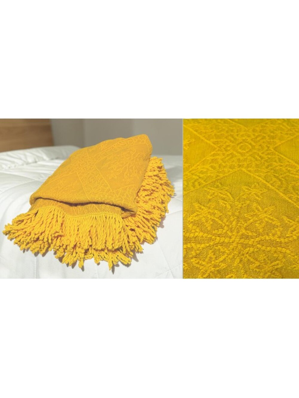 VTG Chenille Bedspread Fringe Mustard Yellow Pale Red MCM Grannycore Twin Full